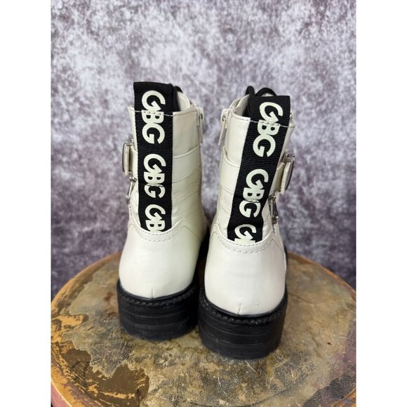 G by Guess White Boots Grace Combat Moto Ankle Buckled Side Zip Lace Up 7M - Picture 5 of 8